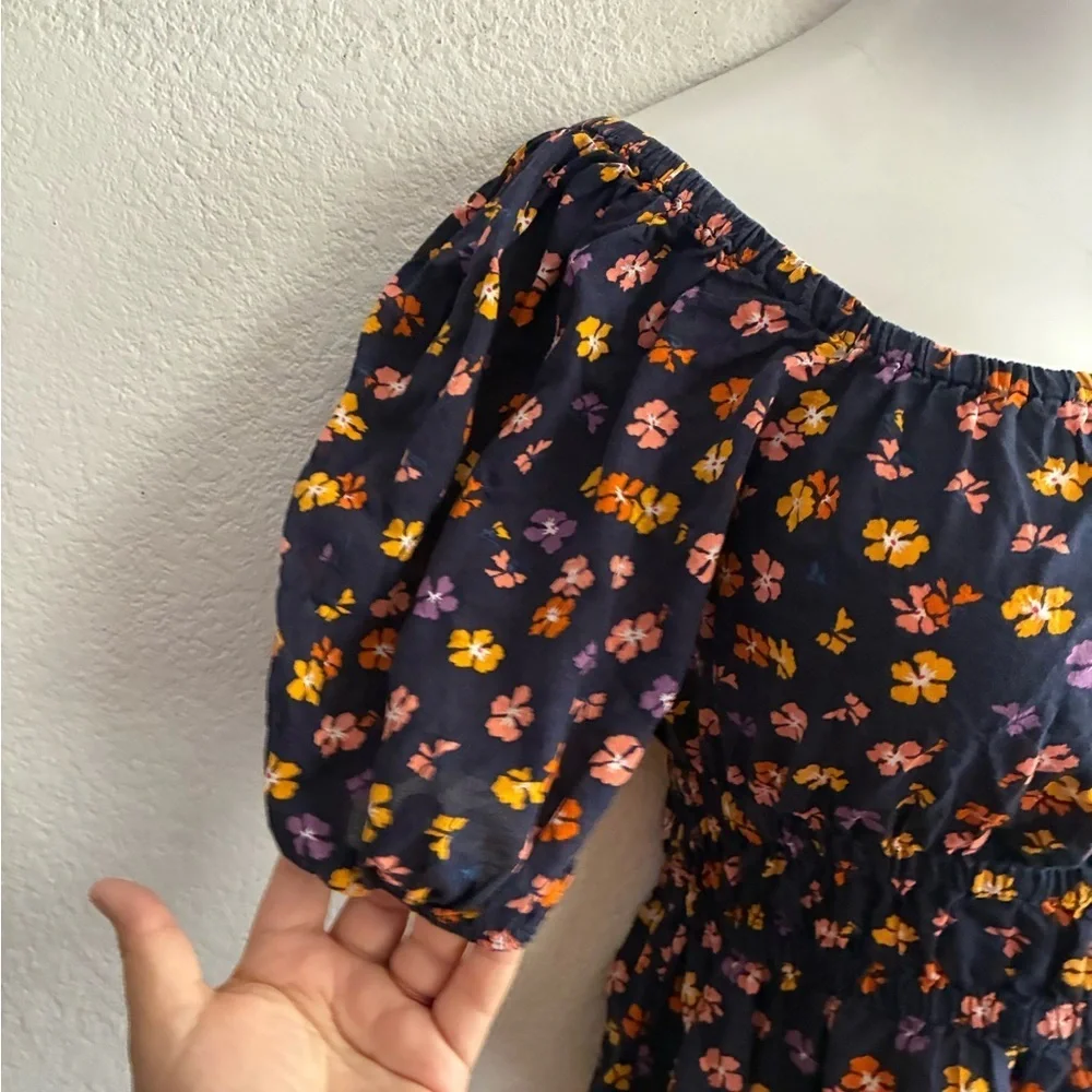 Madewell  Puff-Sleeve Square Neck Smocked-Waist in Aloha Floral Crop Top S